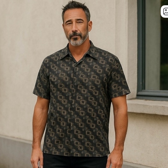 Liz Claiborne Other - Claiborne Crazy Horse Men’s Casual Button Up Shirt XXL Black Geometric Pattern